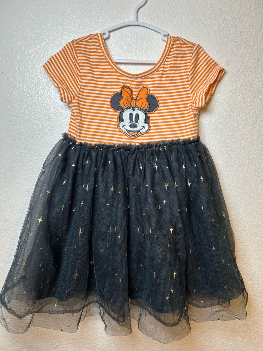 Disney Minnie Mouse Kids Halloween Orange Stripe & Black Star Tulle Dress 3T